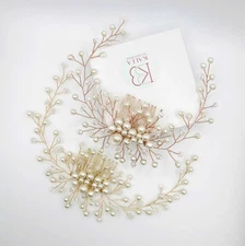 Bridal Pearl Hair Vine with Head Comb, Wedding Pearl Wire Head Wreath for Brides