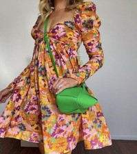 ZIMMERMANN Dress Violet Twist Front Size 1 AU/10 US/6 Floral Mini Long Sleeves