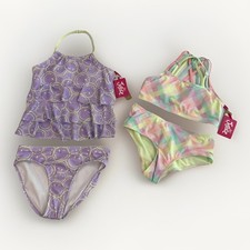 Justice Swimsuits Girls M 10 Two Pc Tankini Bikini Purple Pastel Lot of 2 NEW