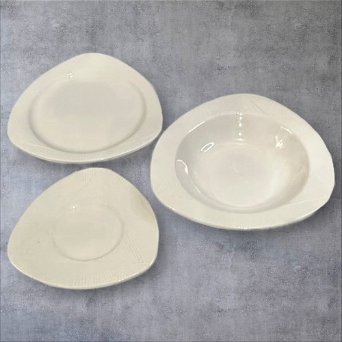 3 Oneida China Casual Settings Stratosphere White Triangle Bowl/Plate/Saucer