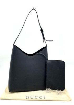 Authentic Gucci Leather Black One Shoulder Bag W/Pouch/Dustbag NS101485