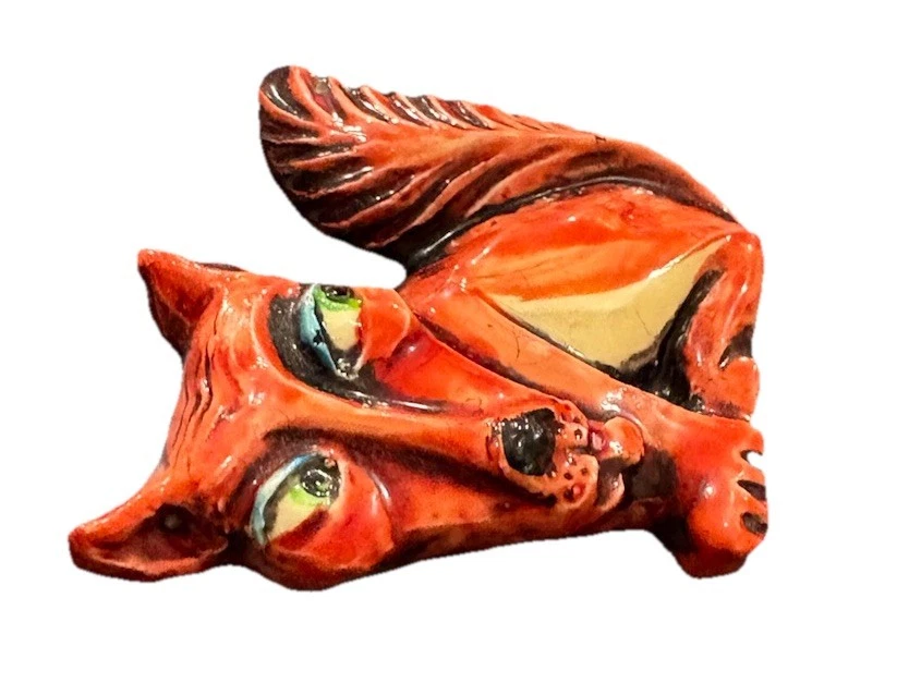 Vintage German Enamel Fox Brooch – Hand Painted Ceramic Pin Mid Century MCM - Image 3 of 4