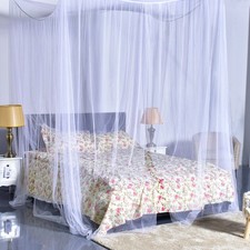 4 Corner Post Bed Canopy Mosquito Net Netting Bedding White Full Queen King Size