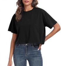 Ladies T-shirts Crop Tops Pullover Short Sleeve Baggy Tee Loose Blouse Size 8-18