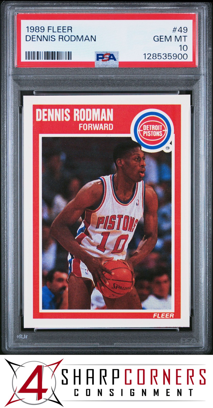 1989 FLEER #49 DENNIS RODMAN PISTONS HOF PSA 10
