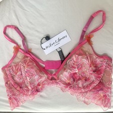For Love & Lemons Pink Orange Floral Embroidered Balconette Bra 38B Adjustable