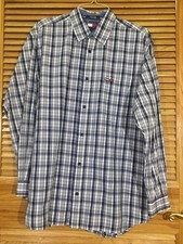 Tommy Jeans Mens Size Large Blue / White Plaid Long Sleeve Shirt CM-105