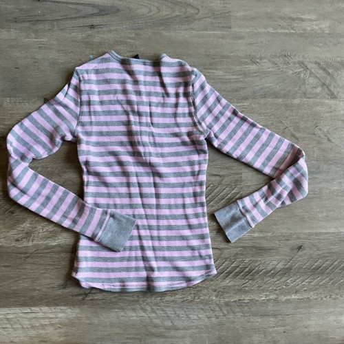 Gap Long Sleeve Waffle Knit Girls Small Stripe Shirt Gray and Pink - Picture 6 of 6