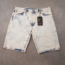 Levis 502 Mens Shorts 40 Blue Denim Taper Acid Wash Premium Jeans Button W40