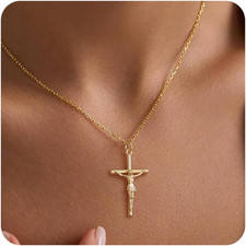 Cross Necklace for Women, Dainty 14K Gold Plated Cross Pendant Simple Long Neckl