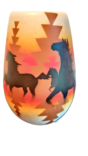 Hozoni Pottery Bluff Utah Vase Wild Horses 9 Inches High Preowned