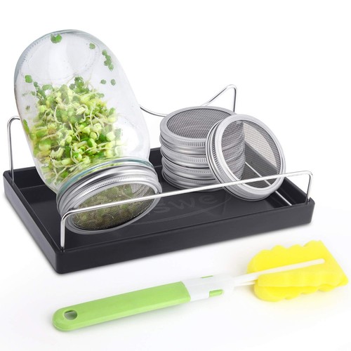 Sprouting Jar Kit (JARS NOT INCLUDED) - 4 Stainless Steel Screen Sprout Lids,...
