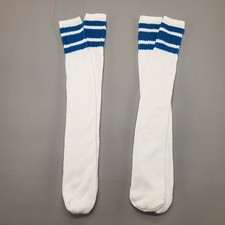2 Pair Deadstock Vintage 80s Tube Socks 9-11 19" White Blue Striped USA Acrylic
