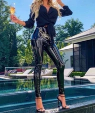 Commando Black Patent Faux Leather Leggings XL