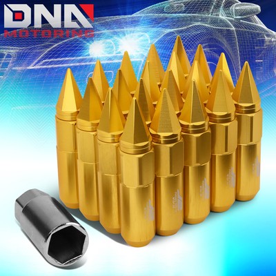 J2 ENGINEERING GOLD 20PC M12X1.5 90MM 7075-T6 ALUMINUM SPIKY CAP LUG NUTS+KEY