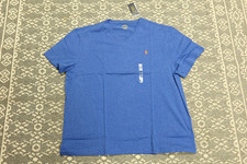New Polo Ralph Lauren Mens V-Neck T-Shirt Tee - Size XXL - Blue with Orange Logo