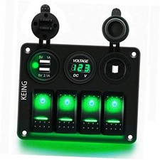 4 Gang Waterproof Rocker Switch Panel Backlit 12V 24V LED Digital Green