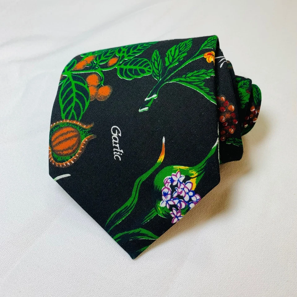 Corbata Hierbas Especias Algodón Negro Novedad Corbata Jardinero Regalo Impresiones Frescas Foto 2 de 4