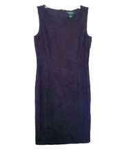 New Lauren Ralph Lauren Dress Velvet Sheath Womens Sz 4 Navy Blue Sleeveless