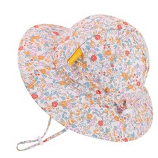 Huuflyty Baby Girl Adjustable Sun Hat Wide Brim UPF 50 Floral Khaki Size 6-24M