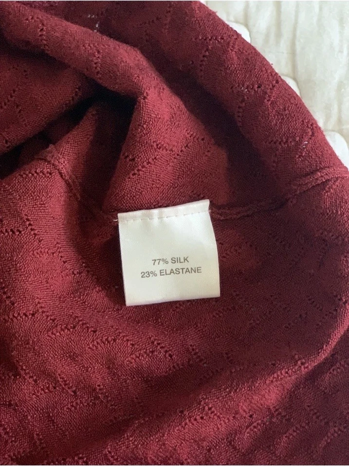 Ronit Zilkha Ladies Silk Blend Fine Knit Burgundy Stretch Top, L - Image 4 of 4