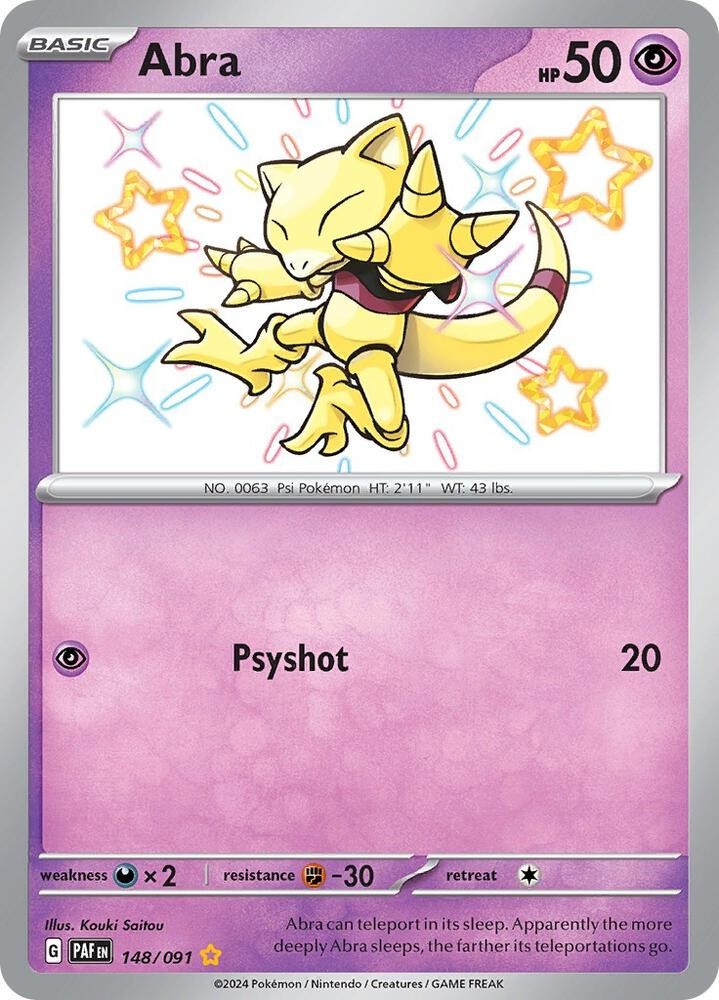 Abra - 148/091 - Pokemon Paldean Fates Shiny Rare Card NM