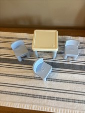 Vintage LITTLE TIKES Dollhouse Furniture Kitchen Table 3 Blue Chairs