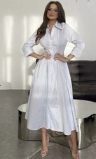 ZARA  XS-XL WOMAN NWT SS26 STRIPED MIDI SHIRTDRESS WHITE/TURQUOISE| 3067/331 NEW