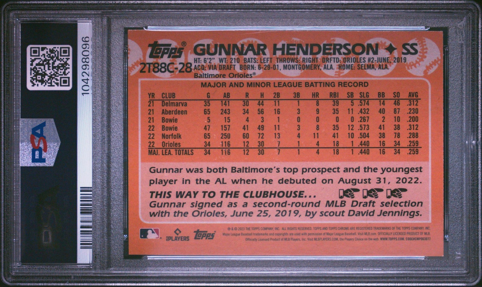 2023 Topps Silver Pack Gunnar Henderson 1988 Chrome Promo Rookie PSA 9 AE396 view 2