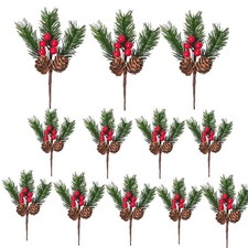 Christmas Floral Picks, Pine Cone Holly Berry Stems for Home Decor, Garland