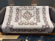 Faded Handmade Quilted Throw Neutral Floral Tones Light Blue Gray Black 64x68in