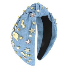 Western Cowgirl Headbands for Women - Rhinestone Jeweled Knotted Top Knot Blue