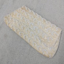 Vintage La Regale Creamy White Beaded Sequin Clutch Bag Purse Evening Party