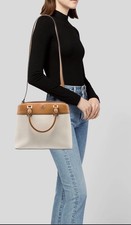 TORY BURCH ROBINSON CANVAS TRIPLE COMPARTMENT TOTE WALLET IN NATURAL COLOR