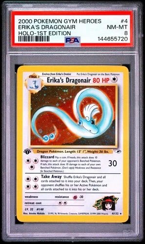 2000 POKEMON GYM HEROES 4 ERIKA'S DRAGONAIR HOLO-1ST EDITION PSA 8 - FRESH CERT!