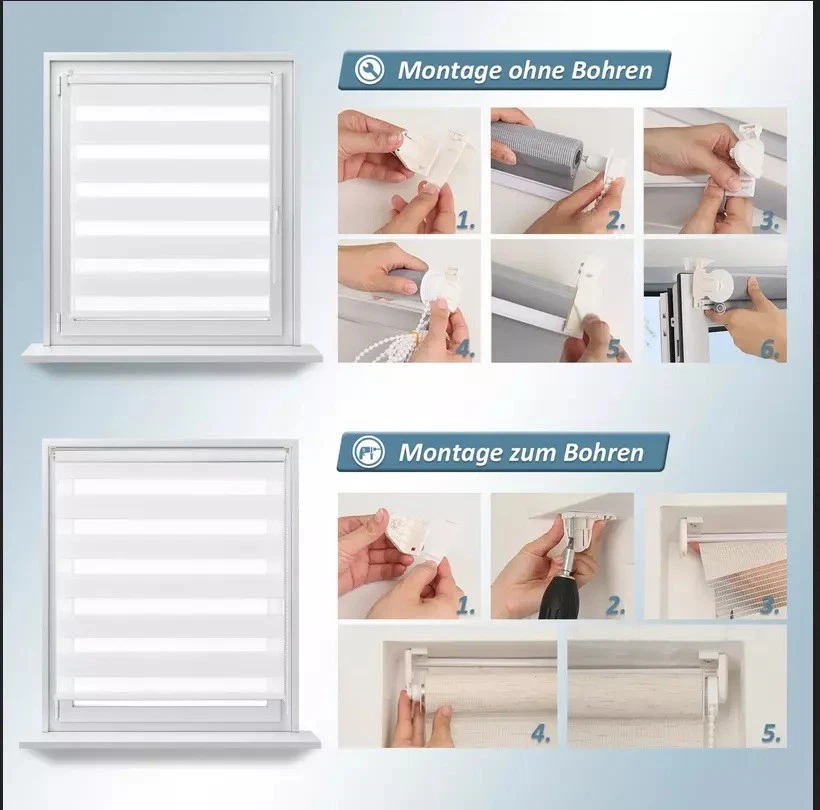 Doppelrollo Tür Fenster Klemm Duo Rollo ohne Bohren Fenster Seitenzug blickdicht - Bild 4 von 4