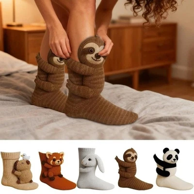 Cute 3D Animal Hug Socks – Rabbit, Cow, Sloth, Koala, Bat | Warm Soft Gift Socks
