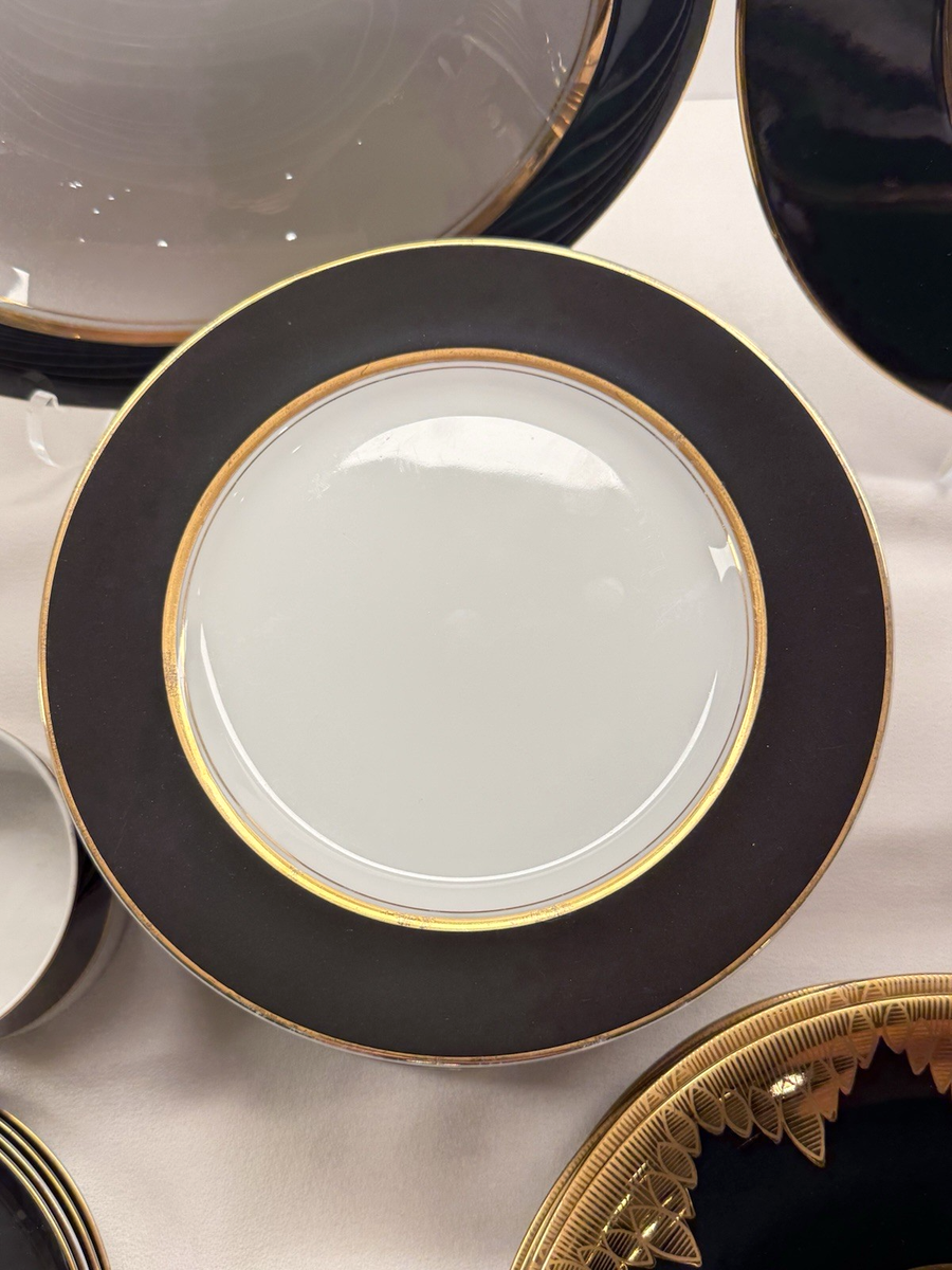51pc Art Deco Black & Gold Dinnerware Set - Mikasa Raven/Onyx & RW