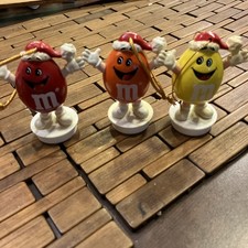 LOT of 3 Vintage M&M Mars Candy Topper Christmas Ornament 1988 red yellow& Orang