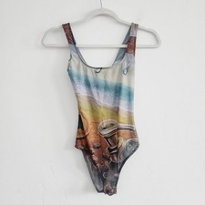 Zara Sleeveless Semi-Sheer Tulle Bodysuit Top with Artists Works Print Small