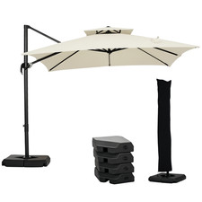 Outsunny 360 Degree Cantilever Parasol Roma Umbrella with Base Weight, Beige
