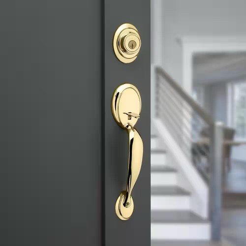 Kwikset Dakota Polished Brass Single Cylinder Door Handleset