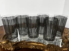 Vintage Georges Briard Icicle Black High Ball Glasses Set of 6 MCM Mid-Century