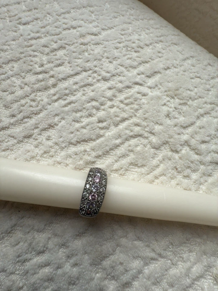 Anillo de plata esterlina triple fila racimo amatista y circonita rosa talla 7 Foto 4 de 4