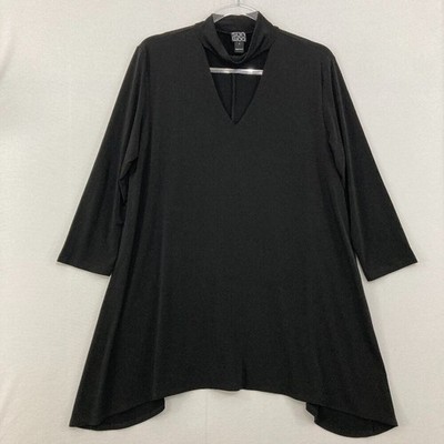 Clara Sun Woo Large Black Cut Out Stretch knit 3/4 Sleeve Tunic Office Work