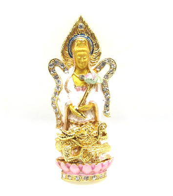 Guan Yin on Dragon & Lotus Brooch | Goddess of Mercy Pendant Pin | Gold Plated