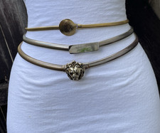 Lot of 3 Vtg Skinny Stretch Snake Belts w/Different Buckles Lion Seashell etc..