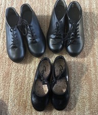 Lot 3 Pairs Of Child's Kids Tap Dance Shoes Black Sz 10, 12, 13w, Capezio VG