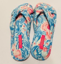 Lilly Pulitzer Bondi Blue My Little Peony Slippers Size 9/10 Women Lovely Comfy 