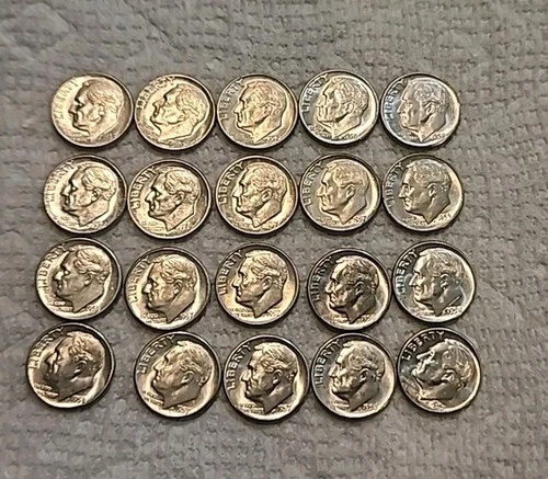1957 & 1958 Roosevelt Dimes All Uncirculated (20 Total)